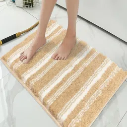 LUXEHOME INTERNATIONAL Beige & White Striped 1780 GSM Anti-Slip Bath Rug-image-62