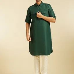 Diwas by Manyavar Shirt Collar Roll-Up Sleeves Pathani Kurta-image-73