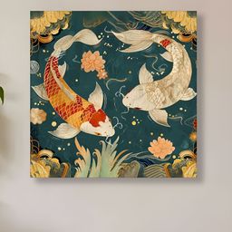 Myntra Elegant Homes Blue & Beige Single Piece Canvas Asian Koi Fish Wall Paintings-picture-42