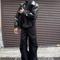HERE&NOW Men Hooded Solid Leather Casual Leather Jacket-picture-36
