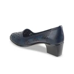 Mochi Textured Leather Block Pumps with Laser Cuts image 3