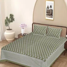RF RELAXFEEL Green Floral 220 TC King Bedsheet with 2 Pillow Covers-image-92