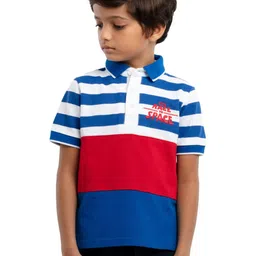 UNDER FOURTEEN ONLY Boys Striped Polo Collar Cotton T-shirt-picture-36