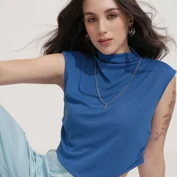 Basics By Tokyo Talkies High Neck Regular Fit Cropped T-shirt-image-19