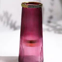 MARKET99 Purple & Gold-Toned Textured Cone Glass T-Light Candle Holder-image-95