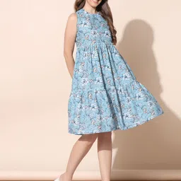 BAESD Women Floral Print Round Neck Fit and Flare Dress-image-9