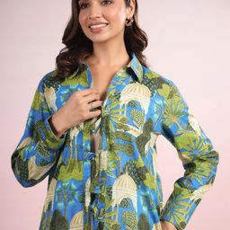 LYFJ Women Abstract Printed Shirt Collar Cotton Top-image-99