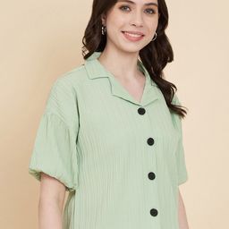 Ethnik Ease Women Self Design Puff Sleeves Shirt Style Top-picture-15