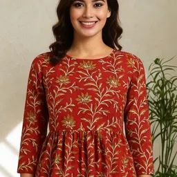Vaidiki Women Red Printed Cotton Tops-picture-10