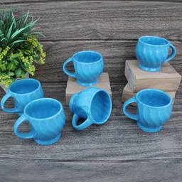 laghima jadon Blue Textured Ceramic Glossy Cups Set of 6-12