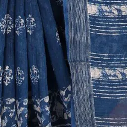 Fevinaa Ajrak Block Zari Linen Blend Block Print Saree image 2