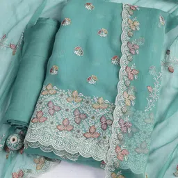 Meena Bazaar Floral Embroidered Thread Work Unstitched Dress Material-image-82