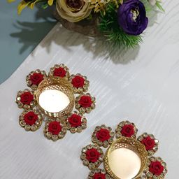 Sellplus 2Pcs Red & Yellow Textured T-Light Candle Holders-image-73