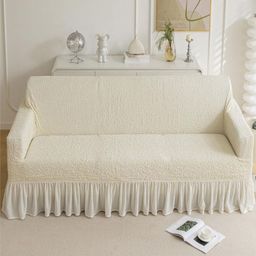 HOUSE OF QUIRK Italian Cream-Coloured Self Design 3 Seater Sofa Cover With Arms-image-24