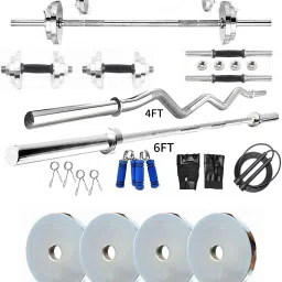 70 kg Steel Plates (2.5KGX4Pc,5KGX4Pc,10KGX4Pc) 4FT Curl & 6FT Straight 28mm Grip Rods Home Gym Combo-84