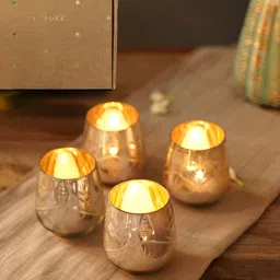 JAYPORE Silver Toned 4 Pieces Glass Candle Holder-image-14