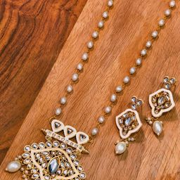 eeooaa Women Kundan Studded Gold Plated Jewellery Set-image-118