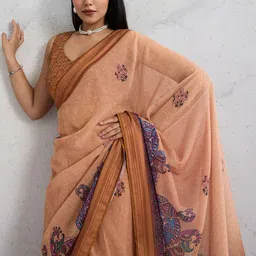 100 Dreams Kalamkari Poly Georgette Saree-picture-27