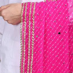 Exotic India Georgette Striped Dupatta With Bead Mirror Work And Lace Border From Amritsar image 4