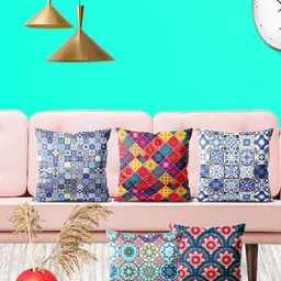 ArtzFolio Multicoloured Set of 5 Square Cushion Covers-10