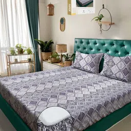 KLOTTHE Multi Floral 400 TC Pure Cotton Fitted Double Bedsheet in Book Fold Packing-image-73