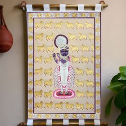 Tushaco Handicrafts Beige & Off White Shrinathji Pichwai Canvas Wall Art-26