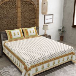 CLOTHOLOGY Green & White Floral 180 TC Pure Cotton King Bedsheet Set 2.75 m x 2.25 m-16