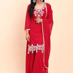 divastri Women Floral Embroidered Kurta with Sharara & Dupatta-picture-8