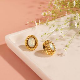 DressBerry Gold-Plated Artificial Stones Studded Oval Shaped Studs-47