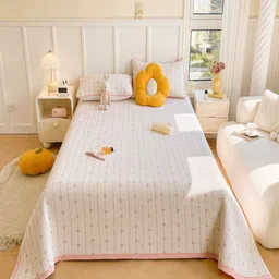 JC HOME White & Pink Printed Double Bed Cover With Pillow Covers-picture-54