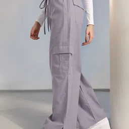 glitchez Women Easy Streetwear Twill Relaxed Fit Wide Leg Cargos-image-92