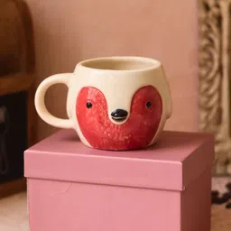 WEAVING HOMES Red & White Owl Printed Ceramic Glossy Mug With Gift Box-300 ml-image-36