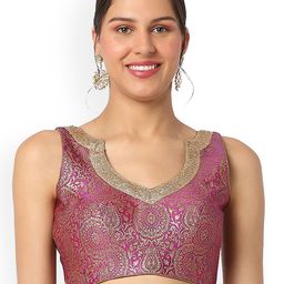 SALWAR STUDIO Woven Design Brocade Back Open Readymade Saree Blouse-picture-19