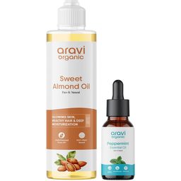 Aravi Organic Set Of 2 Almond Oil 200 ml & Peppermint Essential Oil 15 ml-image-94