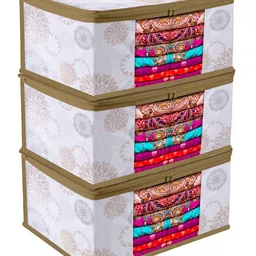 Kuber Industries White Pack of 3 Gola Printed With Visible Window Multi-Utility Organisers-53