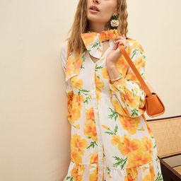 SASSAFRAS Women Floral Print Bell Sleeve Georgette Shirt Dress-image-32