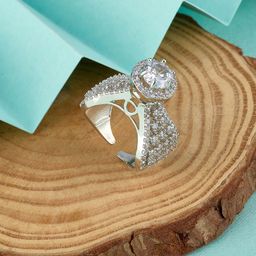 TKRB SALES 925 Sterling Silver Rhodium-Plated Cubic Zirconia Adjustable Finger Ring-16