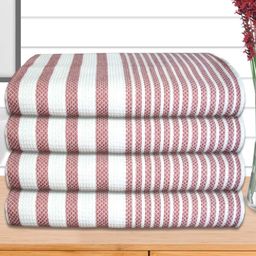 Athom Living Maroon & White 4 Pieces Striped Cotton 210 GSM Bath Towel-image-61