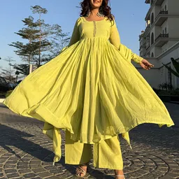 VASTRAHUT Georgette Round Neck Anarkali Kurta with Trousers And Dupatta-picture-41