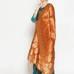 Dupatta Bazaar Rust & Blue Ethnic Motifs Woven Design Dupatta image 3