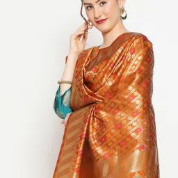 Dupatta Bazaar Rust & Blue Ethnic Motifs Woven Design Dupatta image 4