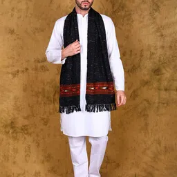 Exotic India Unisex Kinnauri Woven Wide Border Wool Kullu Scarf-image-32