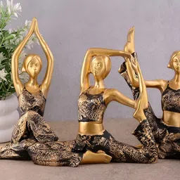 Zart Copper-Toned 3 Pieces Yoga Lady Figurine Showpieces-49