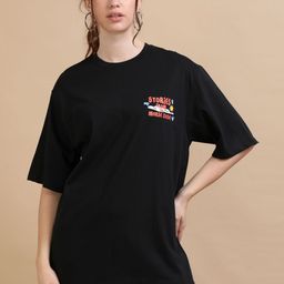 MORSE CODE Printed Pure Cotton Round Neck Oversized T-shirt-92