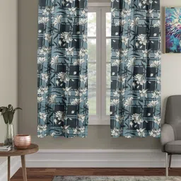 Aura Black 2 Pieces Floral Printed Sheer Window Curtains-55