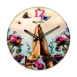 OLIVE TREE Beige & Blue Floral Printed Analogue Contemporary Wall Clock-31
