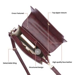 Fastrack Textured Structured Satchel with Cut Work image 3