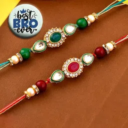 Ascension 2-Pcs Stone-Studded & Beaded Rakhi for Brother With Fridge Magnet Roli & Tilak-20