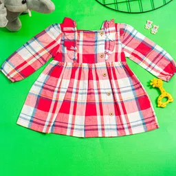 Purple United Kids Checked Fit & Flare Dress-image-51