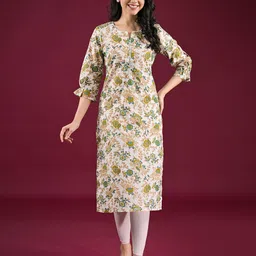 Peachmode Women Floral Printed Pure Cotton Straight Kurta-image-46